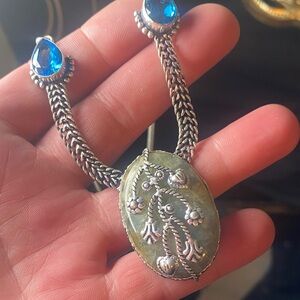 Exquisite Sterling Silver Prehnite & Blue Topaz Necklace & Bracelet Set